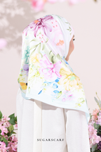 YES DEFECT - ( Square ) Soulful Bloom Mixed Silk Satin Scarf ( Laila - Blue )