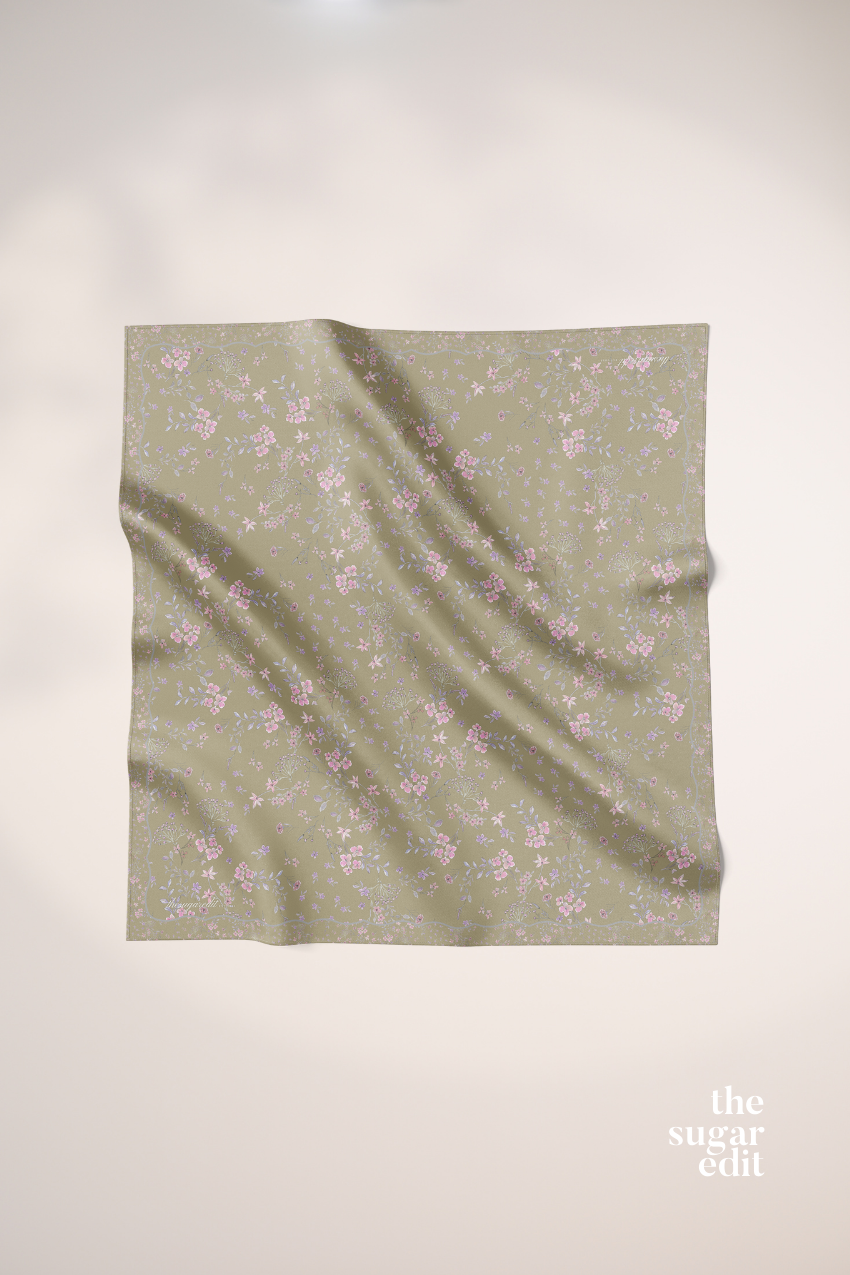 THESUGAREDIT Whispering Bloom Japanese Cotton Voile In (Khaki Petals)