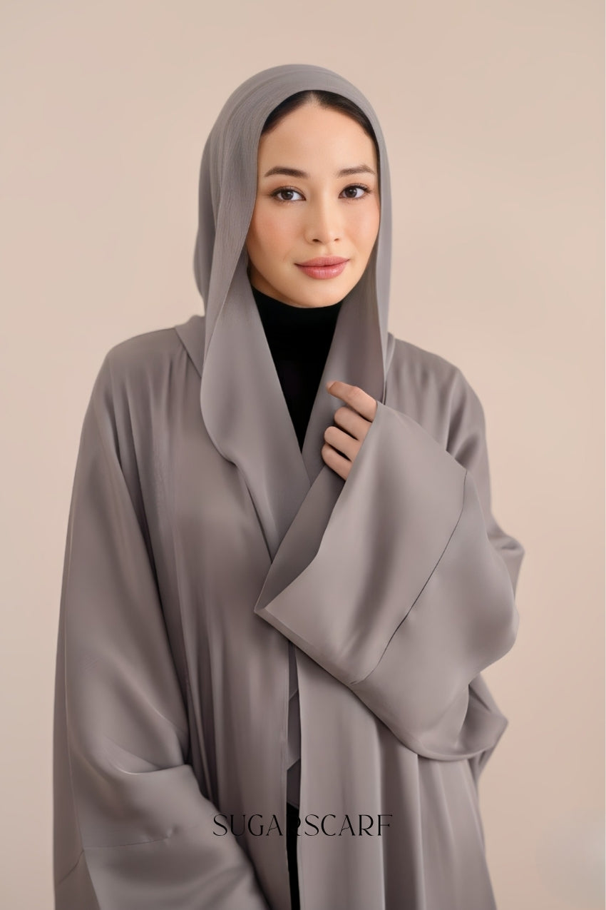 Noir Éclat Kate The Scarfé Hood /Shawl 100%Silk in Ash Mist