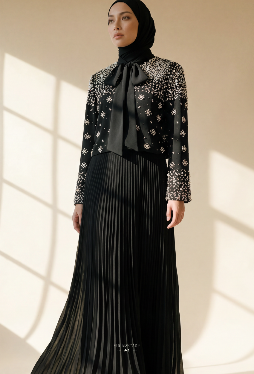 Elara 2-Piece Pleated Dress With Crystal Blazer In Eyeshadow