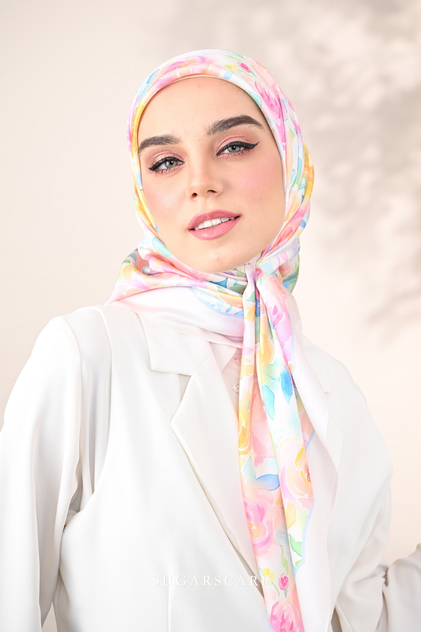 YES DEFECT ( Square ) Dear Rose Mixed Satin Silk Square ( Harmony )