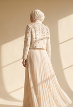 Elara 2-Piece Pleated Dress With Crystal Blazer In Cream