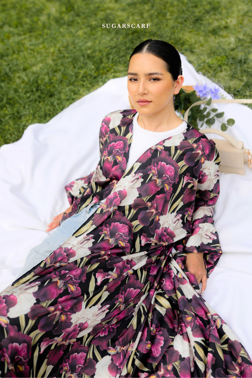Silky Poetry Abaya Outer in Iris Noir