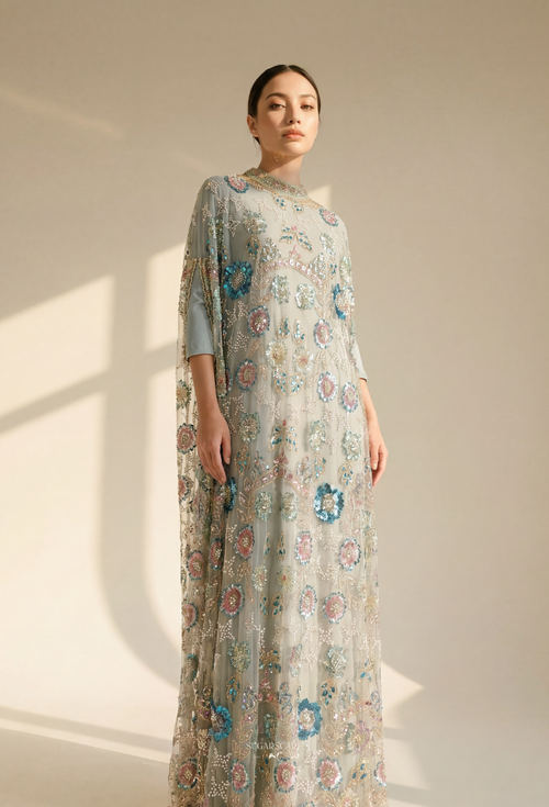 Emily Whimsical Crystal Beads Drape In Blue