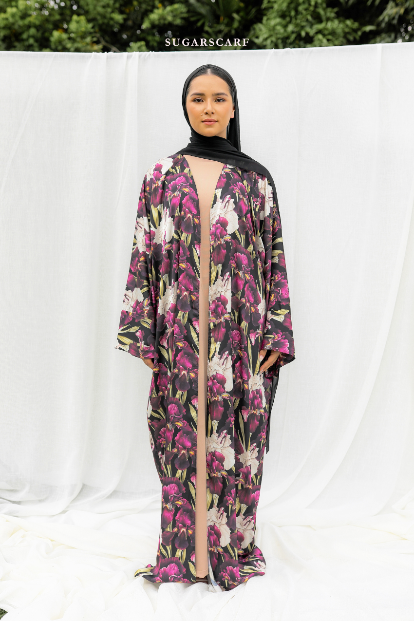 Silky Poetry Abaya Outer in Iris Noir