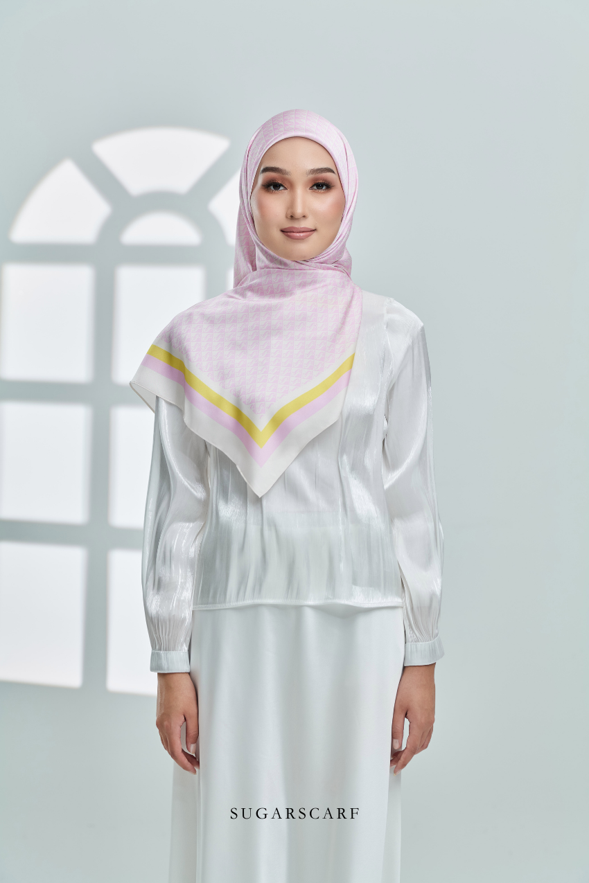 YES DEFECT - ( Square ) Classy Monogram Mixed Satin Silk Scarf ( Kuih Sekaya )