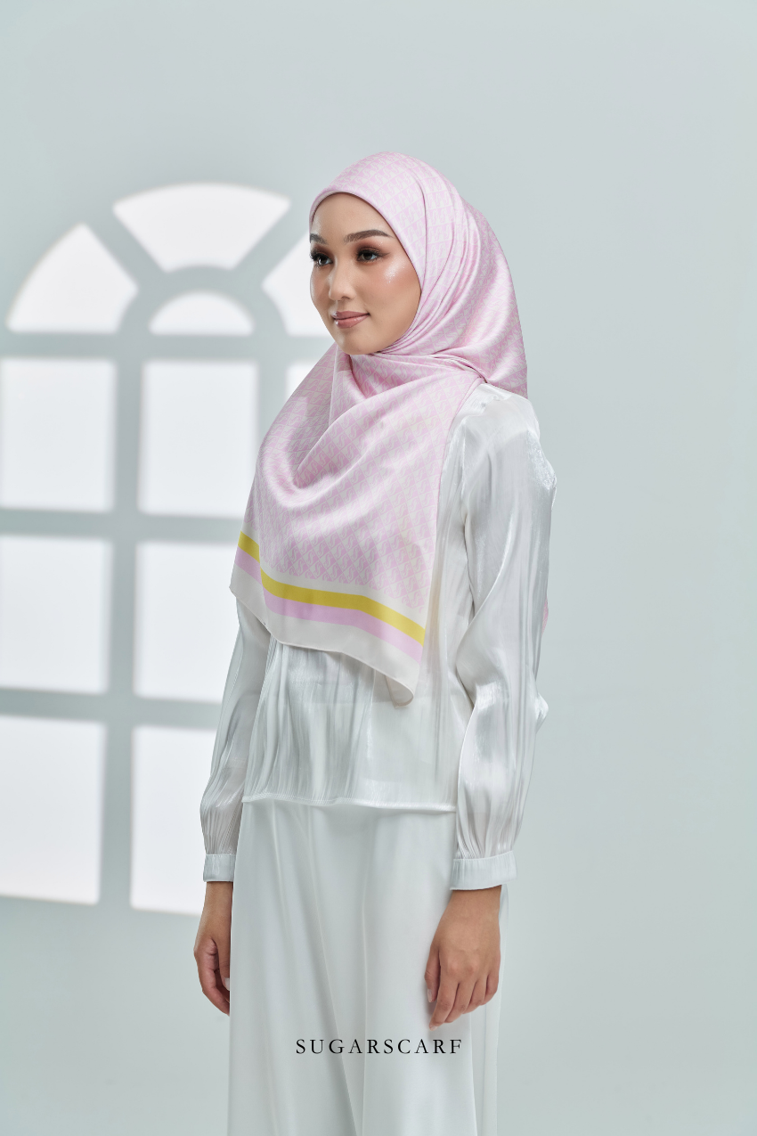 YES DEFECT - ( Square ) Classy Monogram Mixed Satin Silk Scarf ( Kuih Sekaya )