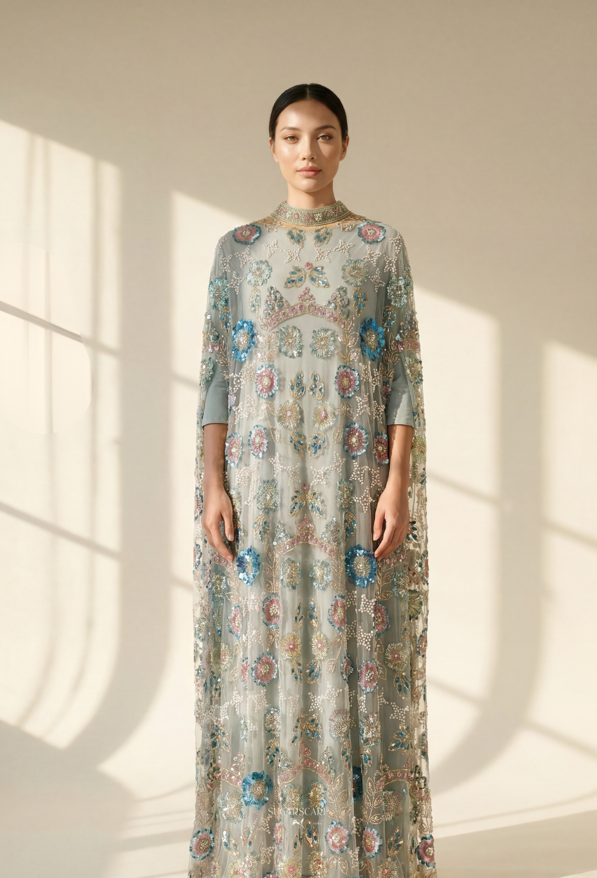 Emily Whimsical Crystal Beads Drape In Blue