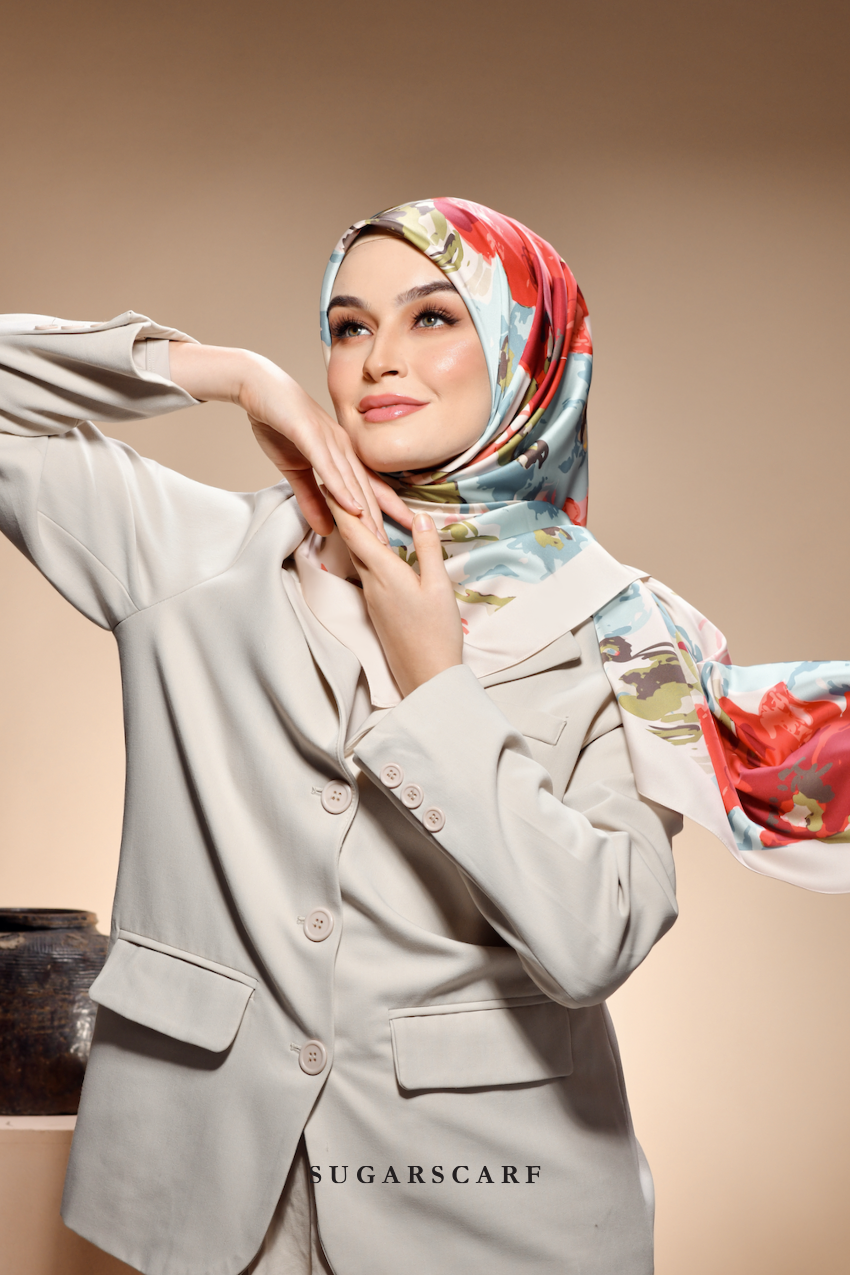 ( Square ) The Fresh Start Matte Satin Silk Scarf ( PROMISE MYSELF )