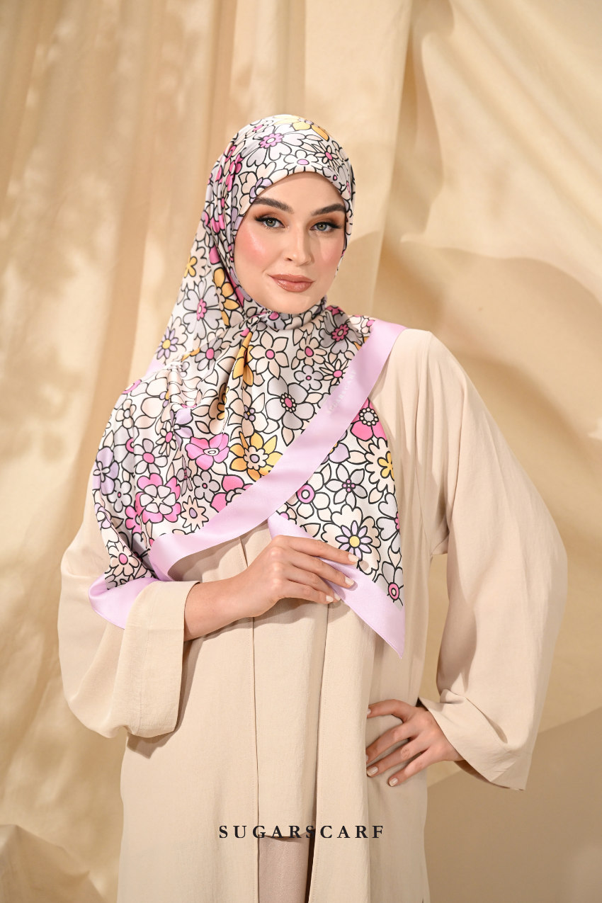 ( Square ) Eid Flower Power Mixed Satin Silk Scarf ( HANDBAGS )