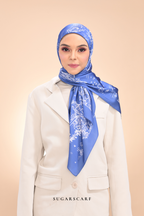 YES ( Square ) Dear Jouy Deer Tales Edition Matte Satin Silk Scarf ( Denim Blue )