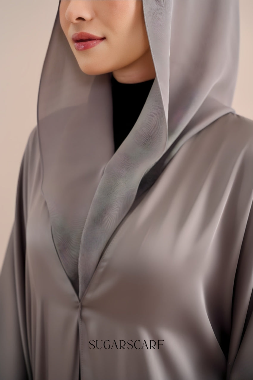 Noir Éclat Kate The Scarfé Hood /Shawl 100%Silk in Ash Mist