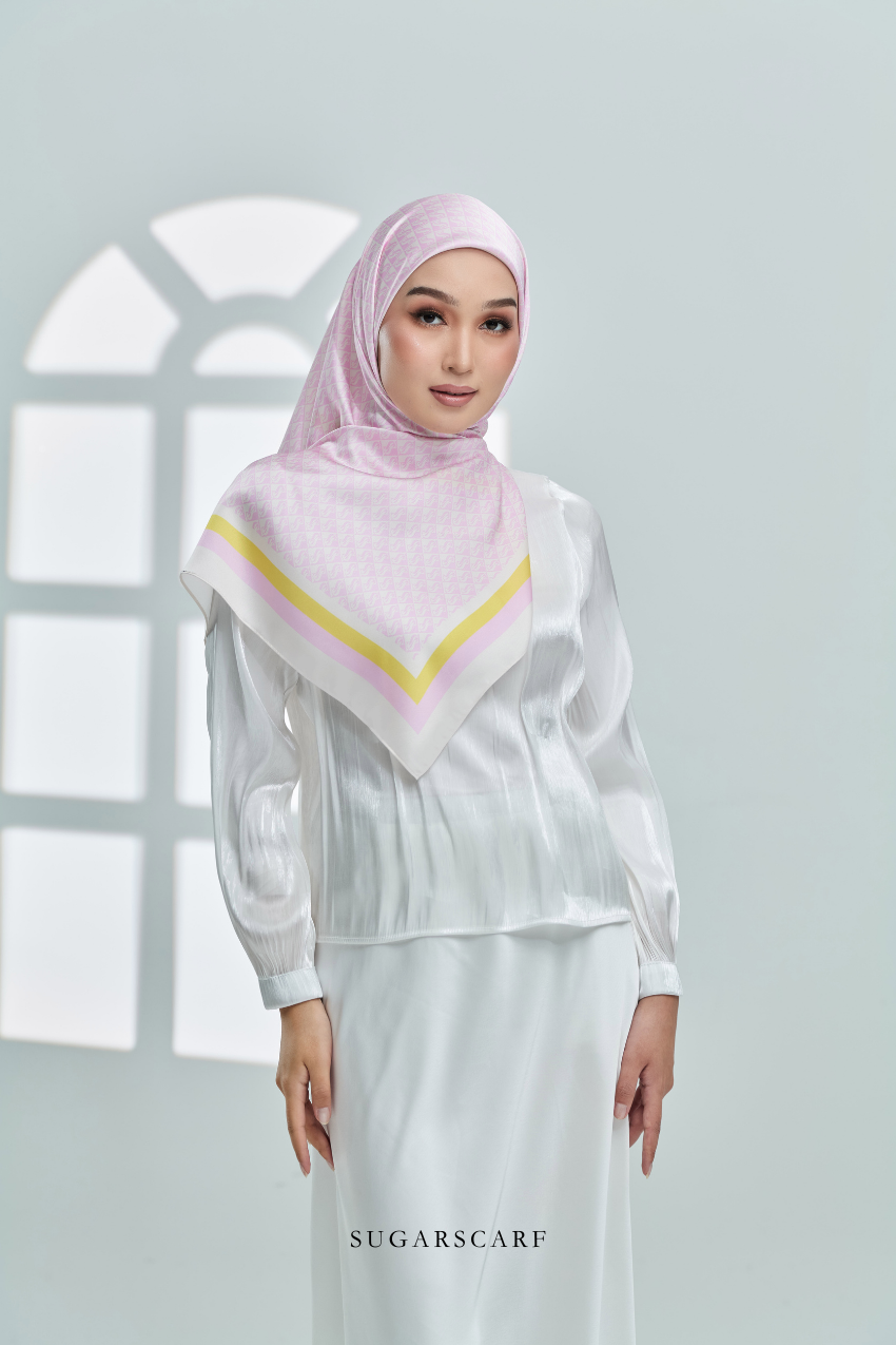 YES DEFECT - ( Square ) Classy Monogram Mixed Satin Silk Scarf ( Kuih Sekaya )