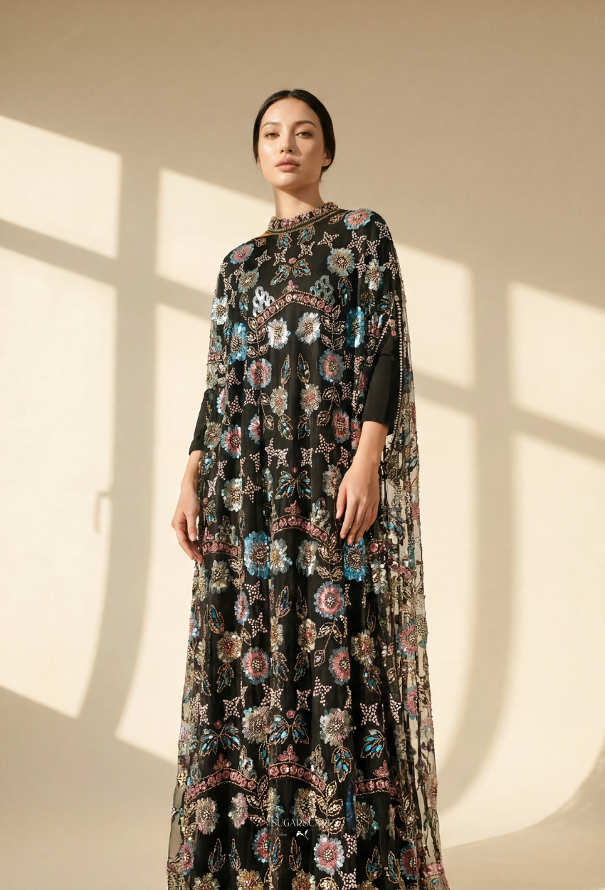 Emily Whimsical Crystal Beads Drape In Black