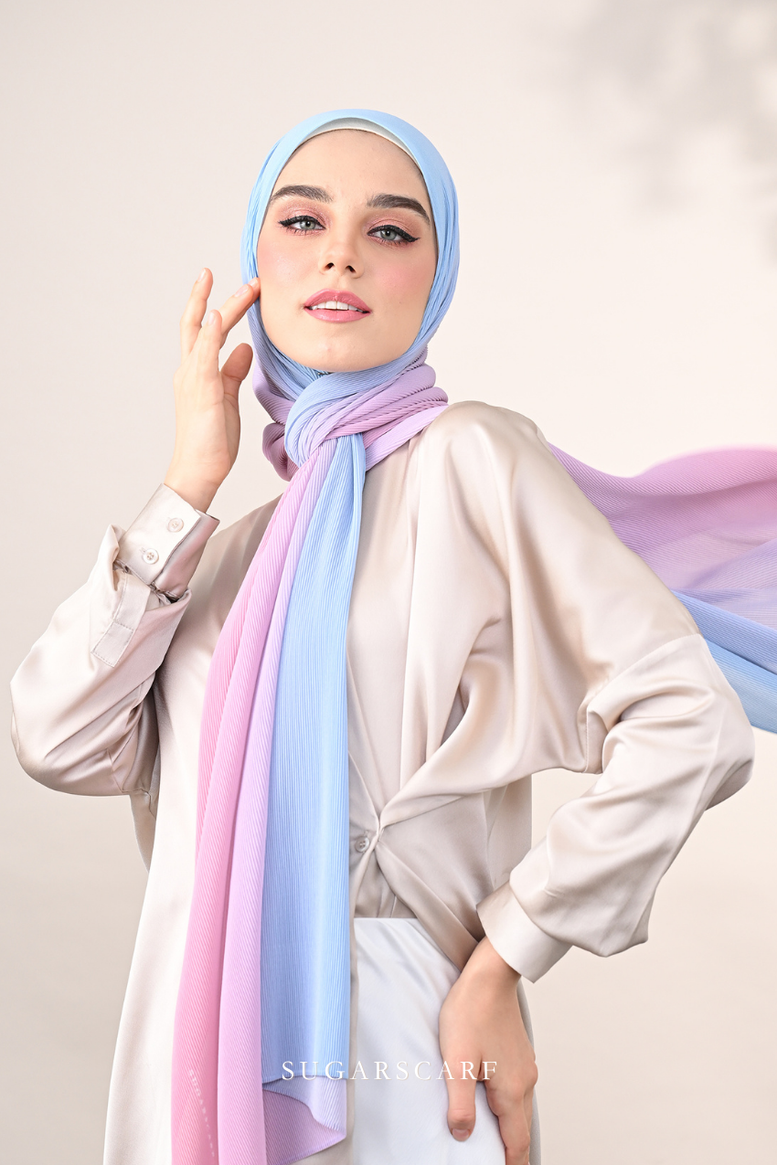 ( Full Wide Pleats Shawl ) Ombre ( Cotton Candy )