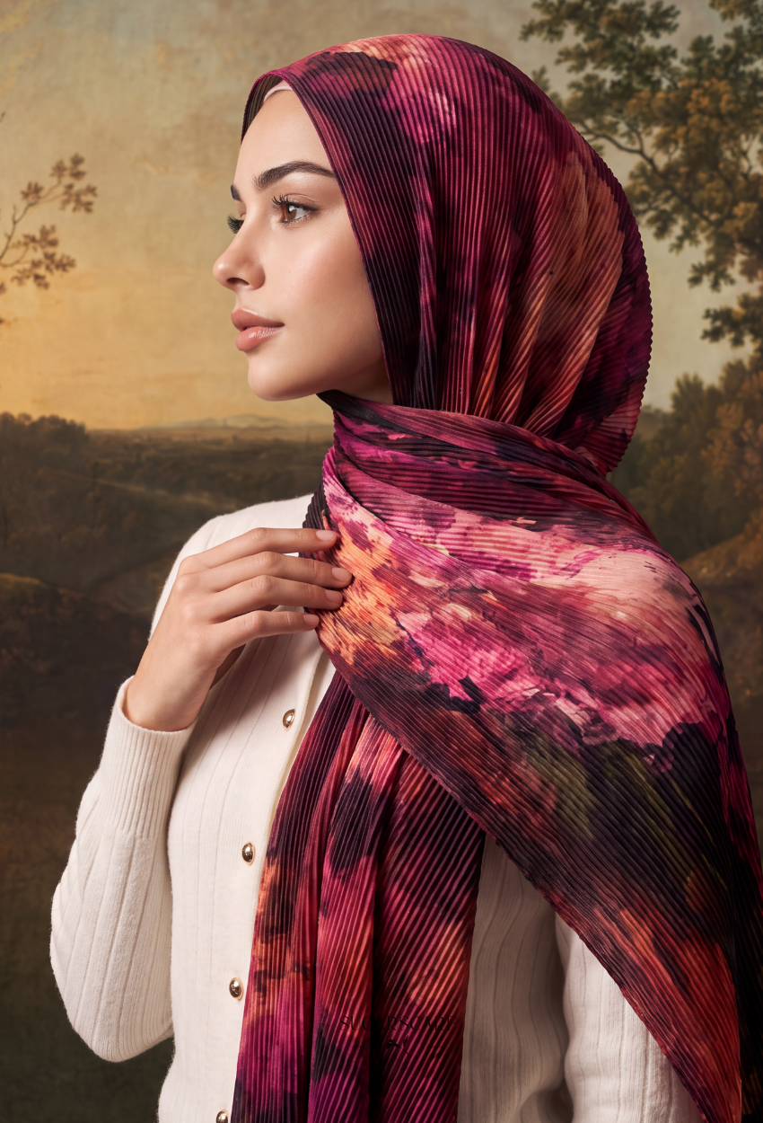 Fall In Love Wide Ultra Fine Pleated Shawl Ironless · in Scarlett