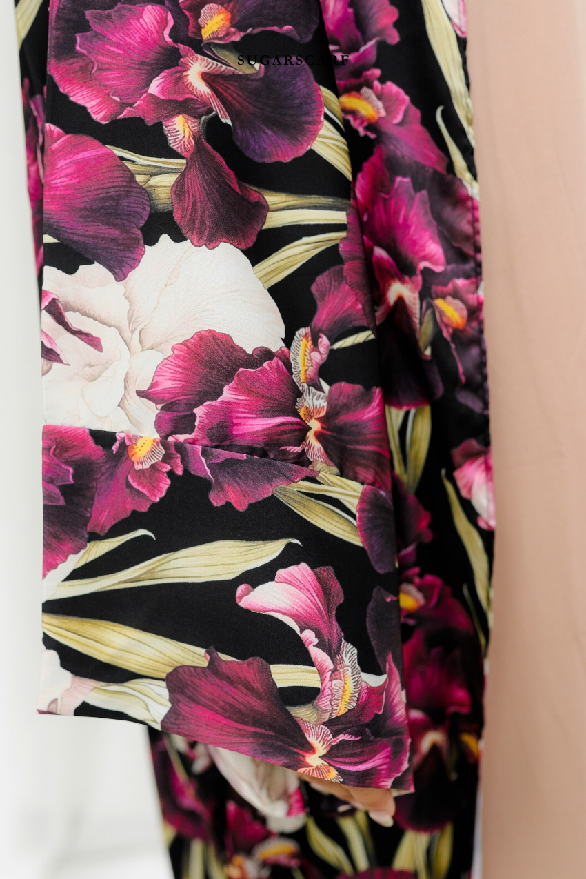 Silky Poetry Abaya Outer in Iris Noir