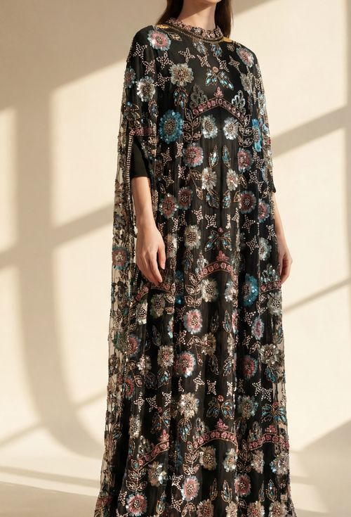 Emily Whimsical Crystal Beads Drape In Black