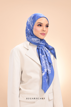 YES ( Square ) Dear Jouy Deer Tales Edition Matte Satin Silk Scarf ( Denim Blue )