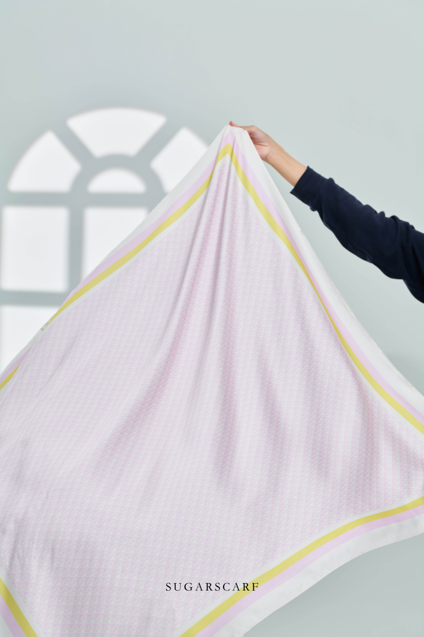 YES DEFECT - ( Square ) Classy Monogram Mixed Satin Silk Scarf ( Kuih Sekaya )