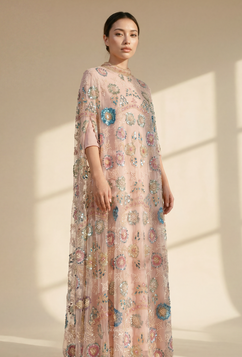 Emily Whimsical Crystal Beads Drape In BabyPink