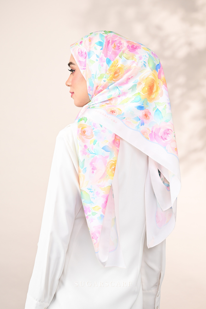 YES DEFECT ( Square ) Dear Rose Mixed Satin Silk Square ( Harmony )