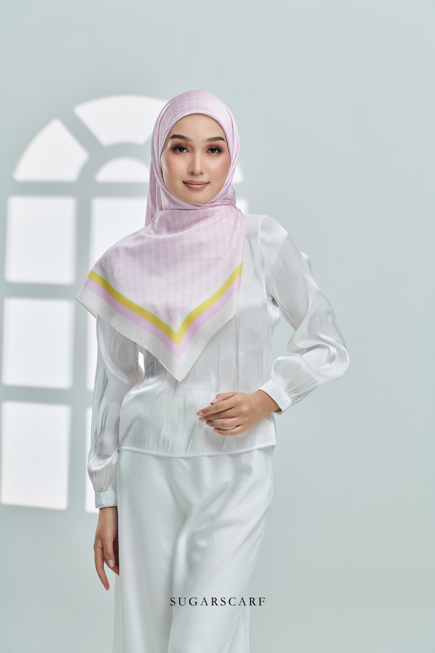 YES DEFECT - ( Square ) Classy Monogram Mixed Satin Silk Scarf ( Kuih Sekaya )