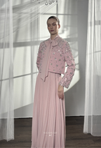 Elara 2-Piece Pleated Dress With Crystal Blazer In BabyPink
