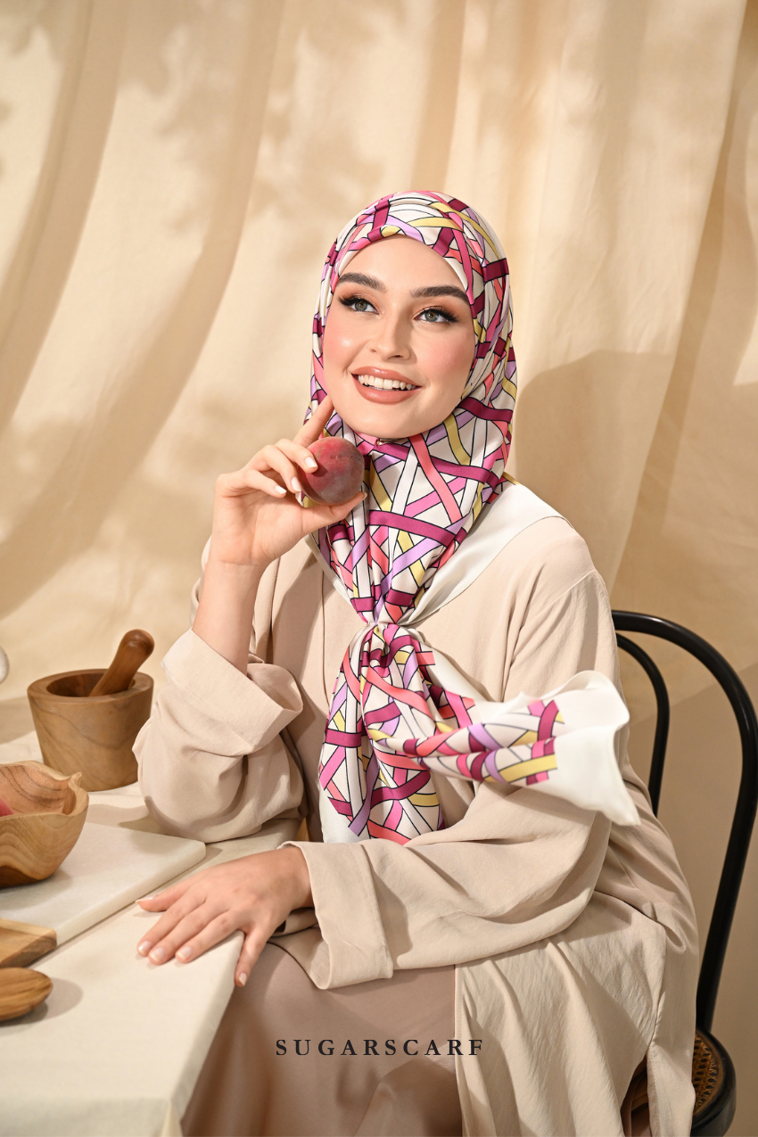 YES DEFECT - ( Square ) Classy Simpulan Mixed Satin Silk Scarf ( RESTU )