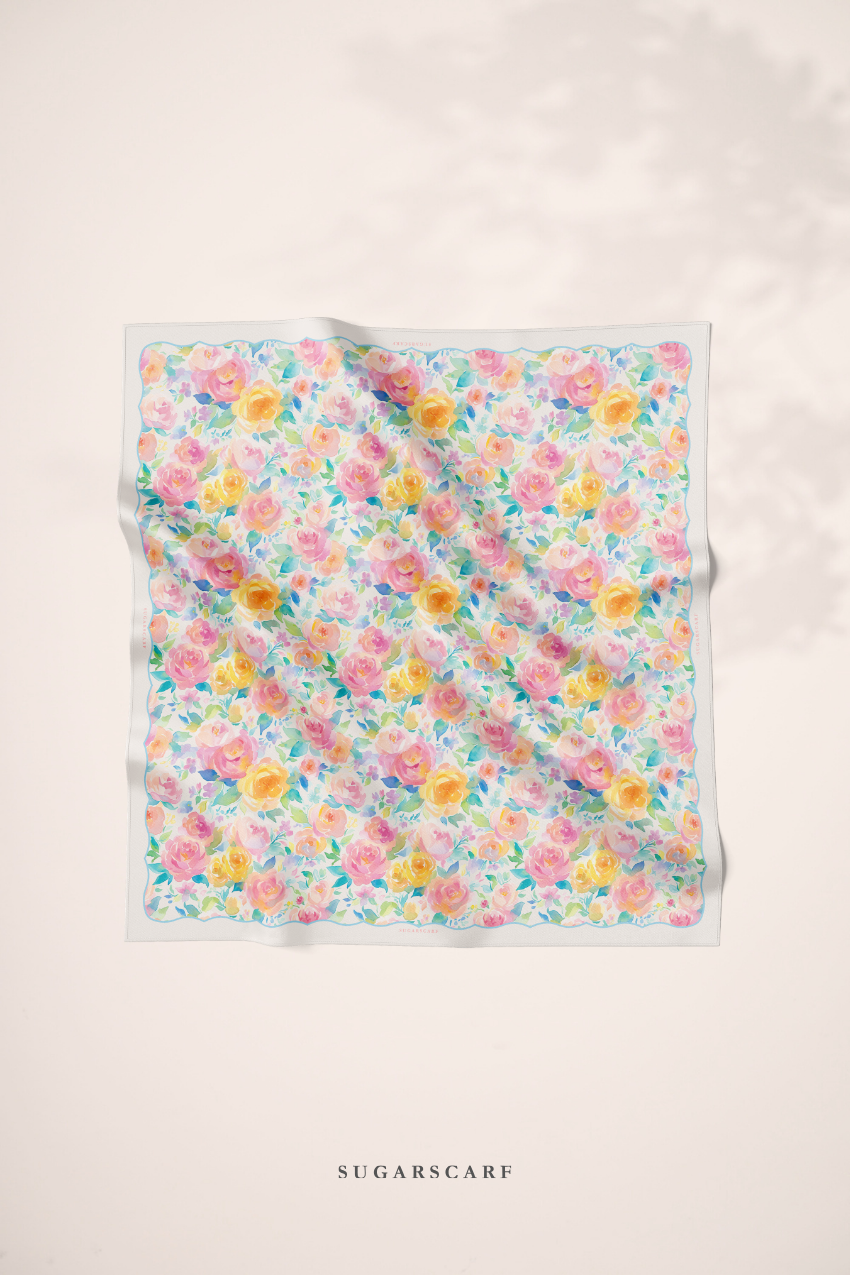 ( Square ) Dear Rose Mixed Satin Silk Square ( Harmony )