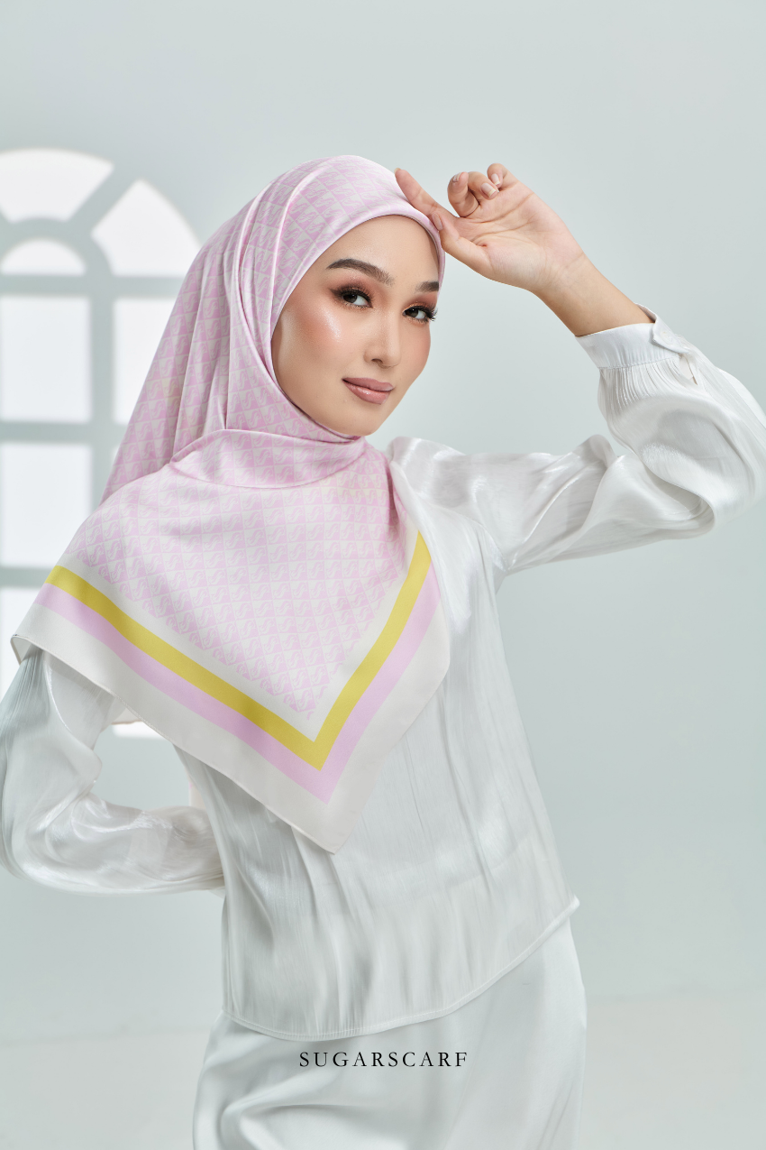 YES Square Classy Monogram Mixed Satin Silk Scarf Kuih Sekaya