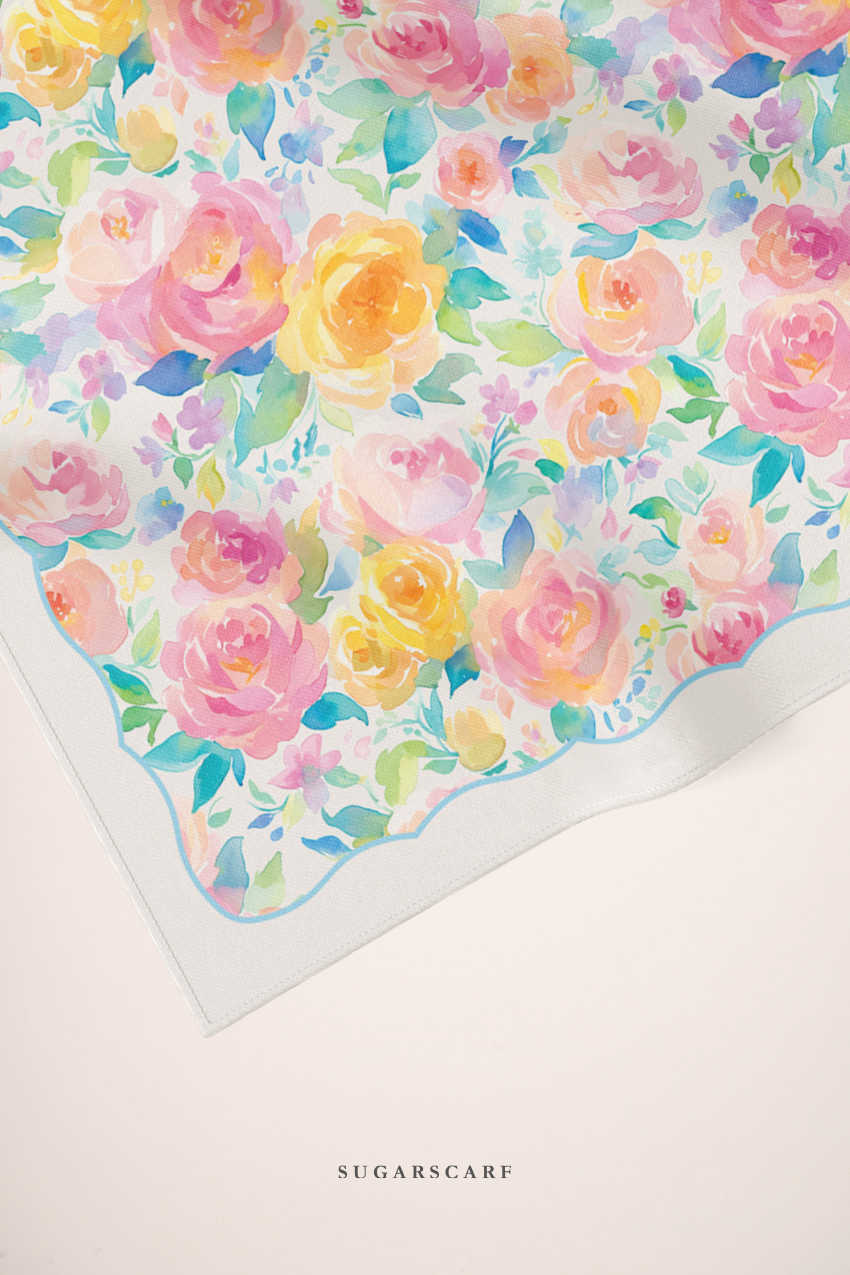 ( Square ) Dear Rose Mixed Satin Silk Square ( Harmony )