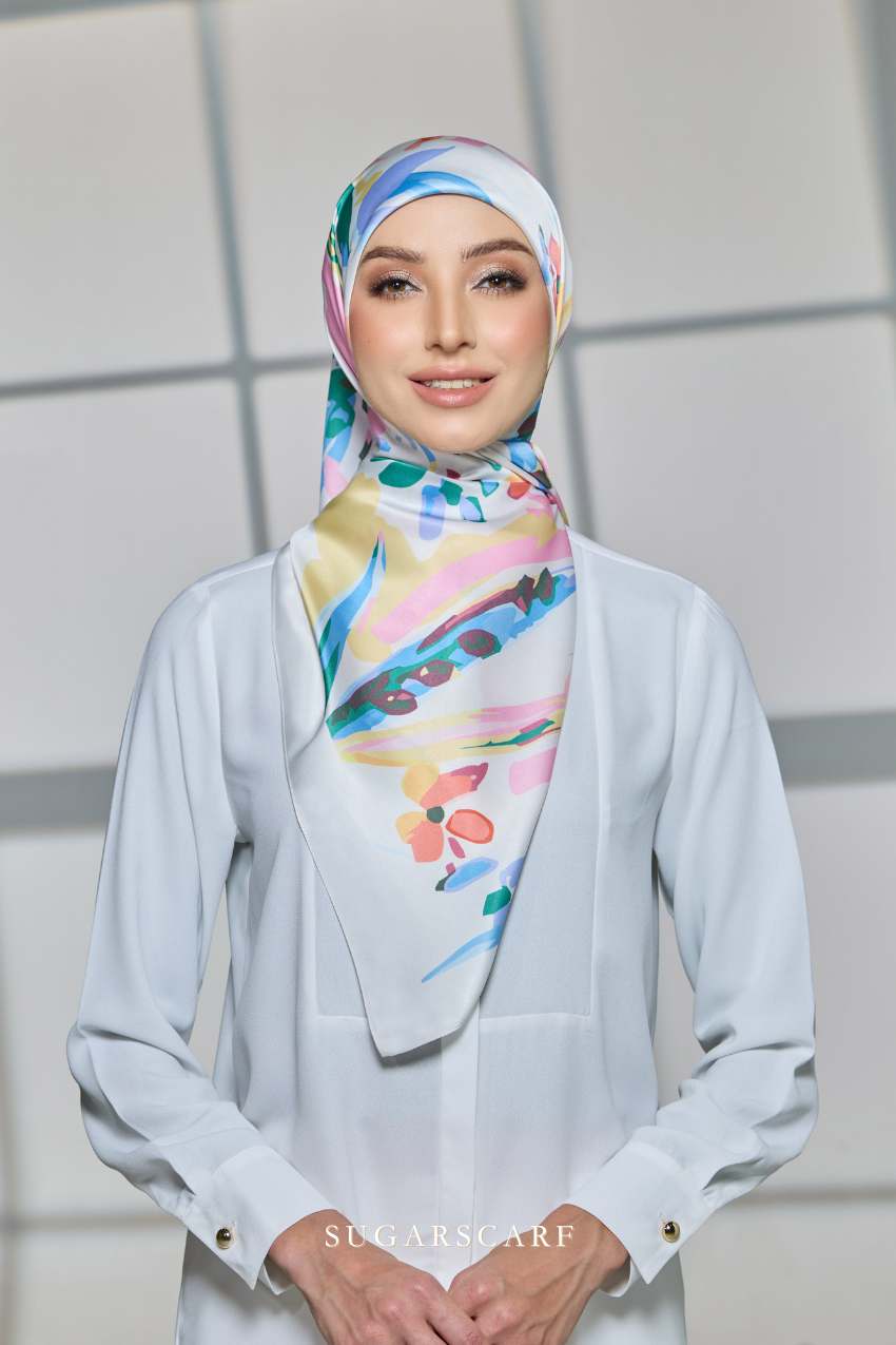 YES DEFECT - ( Square ) Celeste Matte Satin Silk Scarf ( FIREWORKS )