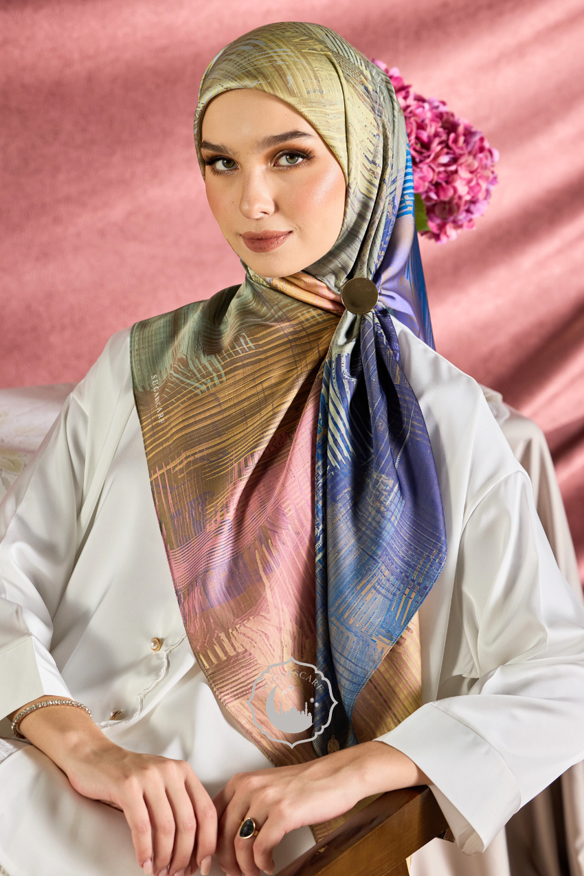 (Square ) Celeste In Mixed Silk Matte Satin (Serinity)