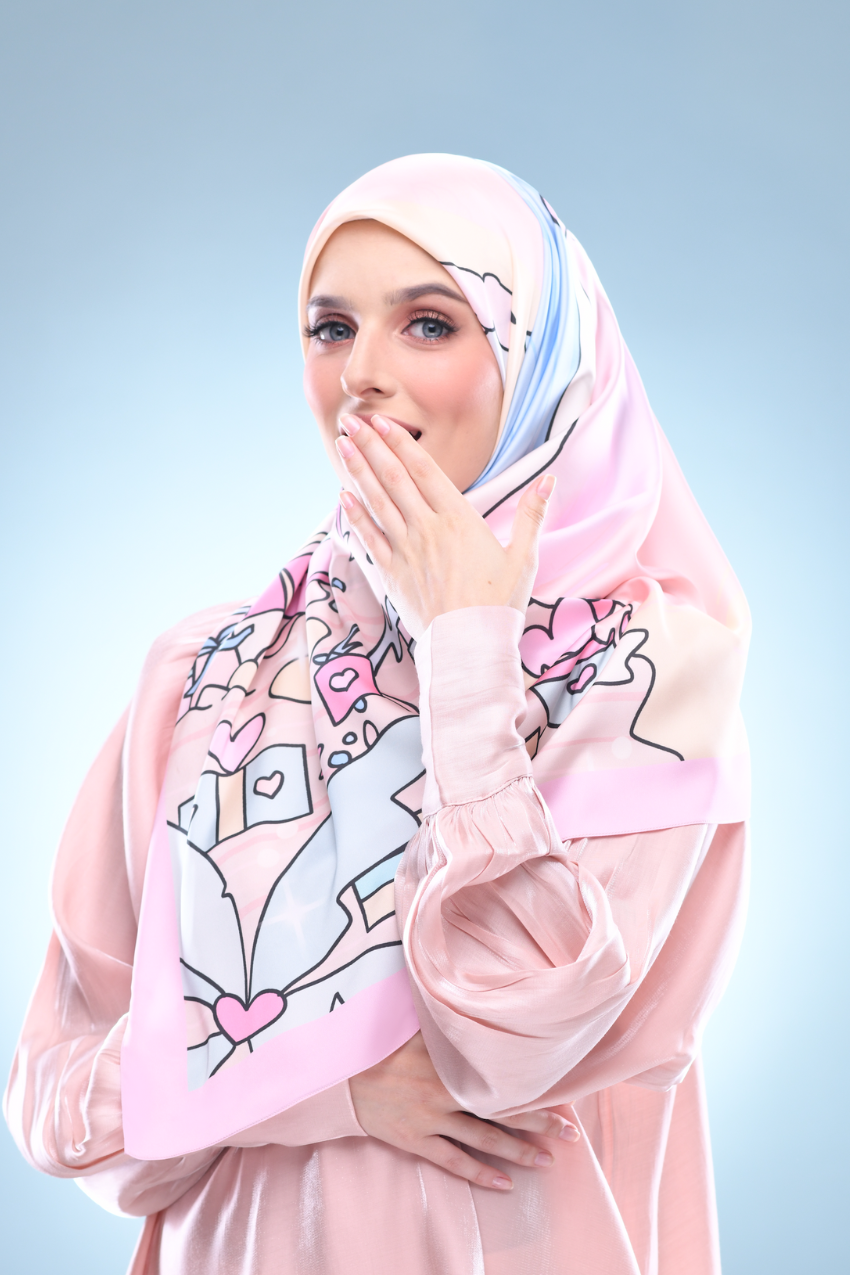 YES ( Square ) LE ThePinkHoliday Satin Silky Matte Scarf ( Everything Sweet )