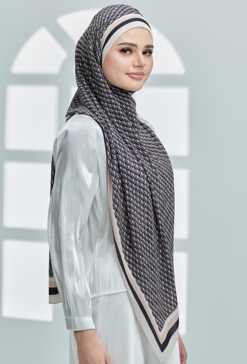 (SAMPLE) ( Full Wide Pleats Shawl ) Classy Monogram (BitterSweet-Almond London)