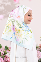 YES DEFECT - ( Square ) Soulful Bloom Mixed Silk Satin Scarf ( Laila - Blue )
