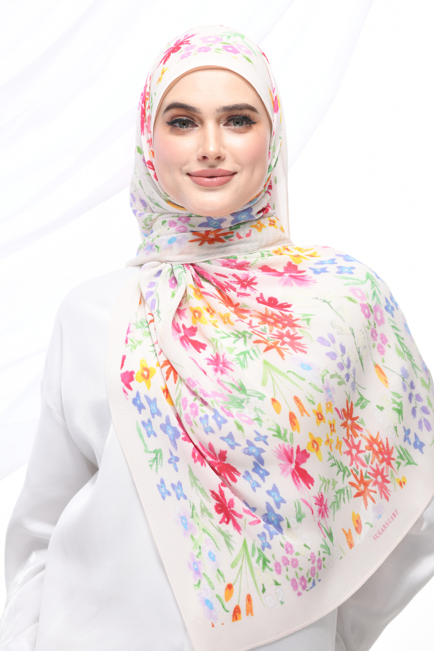 ( Full Wide Pleats Shawl ) PETITE DITSY FLORAL ( Off-White )
