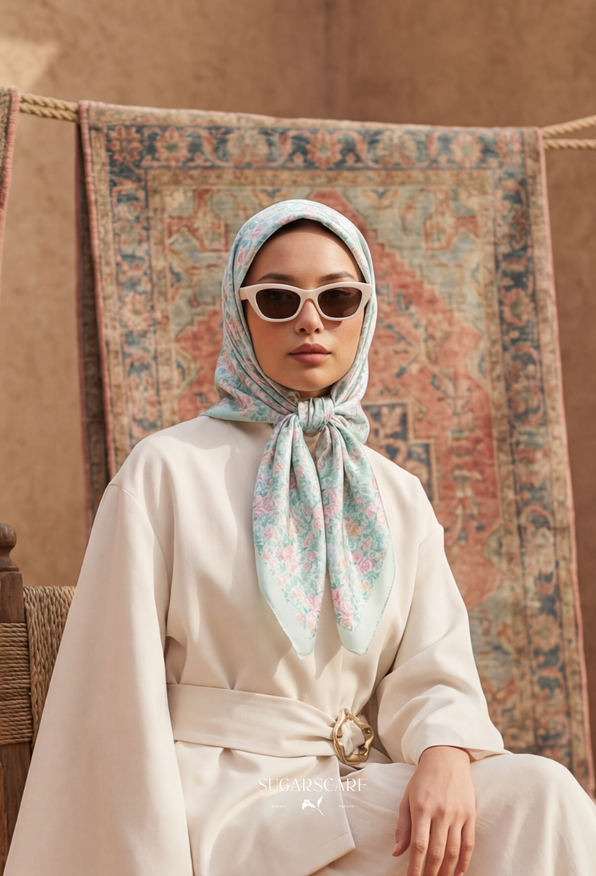 Eid Maison 2026 Scarves Mixed Satin Square in BloomIrina - Preorder