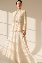 Rossie 2-Piece Pleated Dress With Crystal Blazer In White