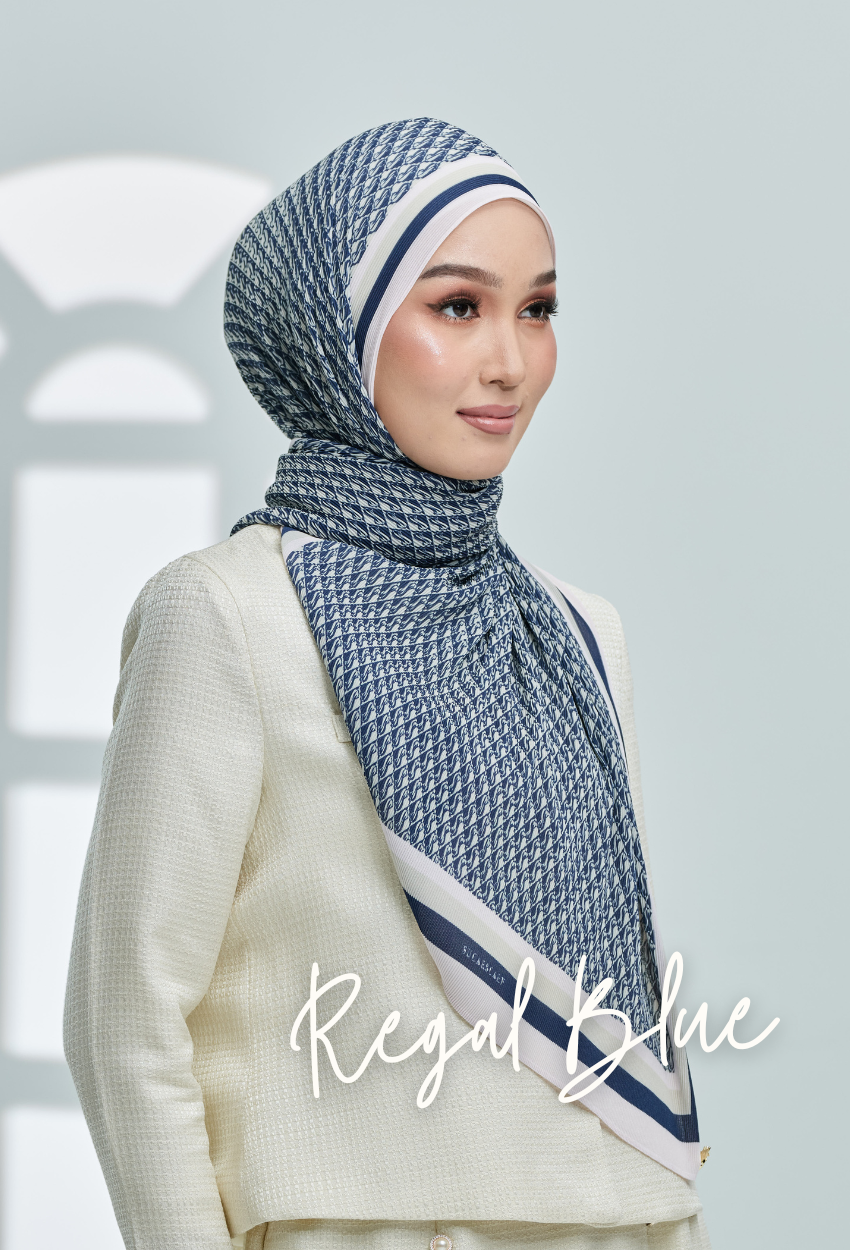 YES DEFECT ( Full Wide Pleats Shawl ) Classy Monogram ( DARK BLUE ) - Regal Blue
