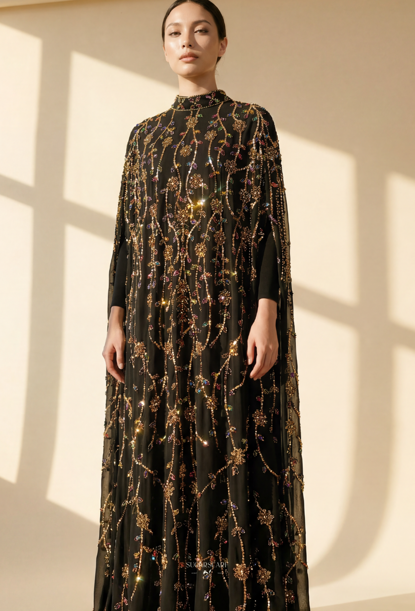 Angeline Crystal Beads Drape In GoldenBlack