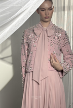 Elara 2-Piece Pleated Dress With Crystal Blazer In BabyPink