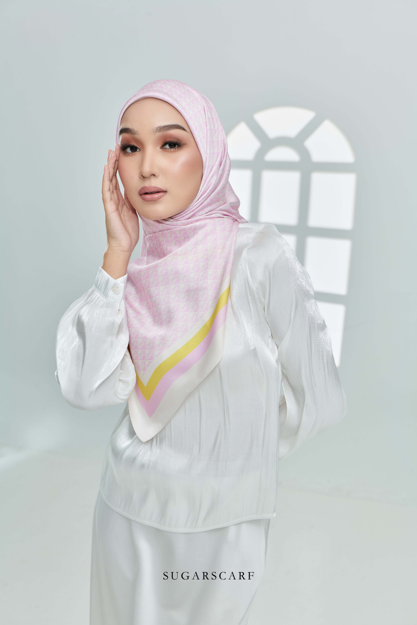 YES DEFECT - ( Square ) Classy Monogram Mixed Satin Silk Scarf ( Kuih Sekaya )