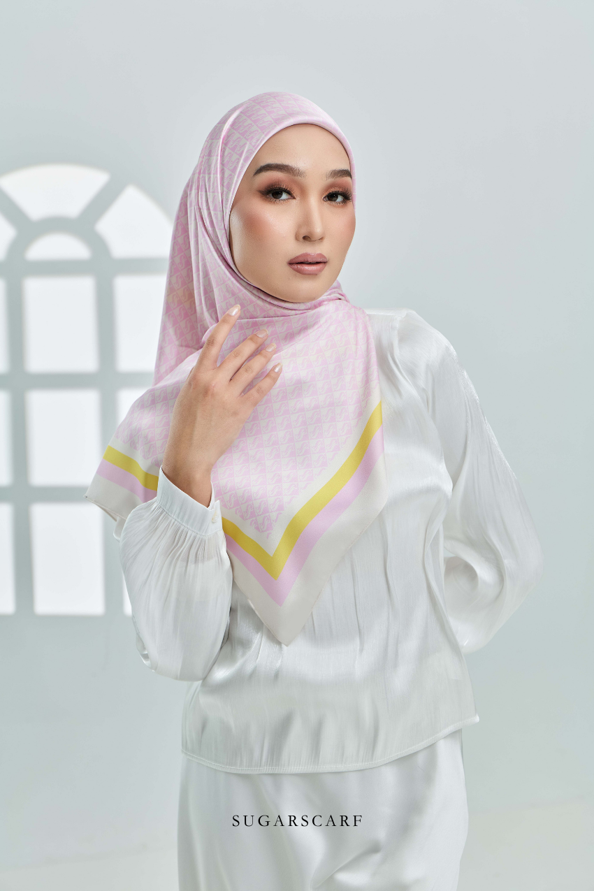 YES DEFECT - ( Square ) Classy Monogram Mixed Satin Silk Scarf ( Kuih Sekaya )