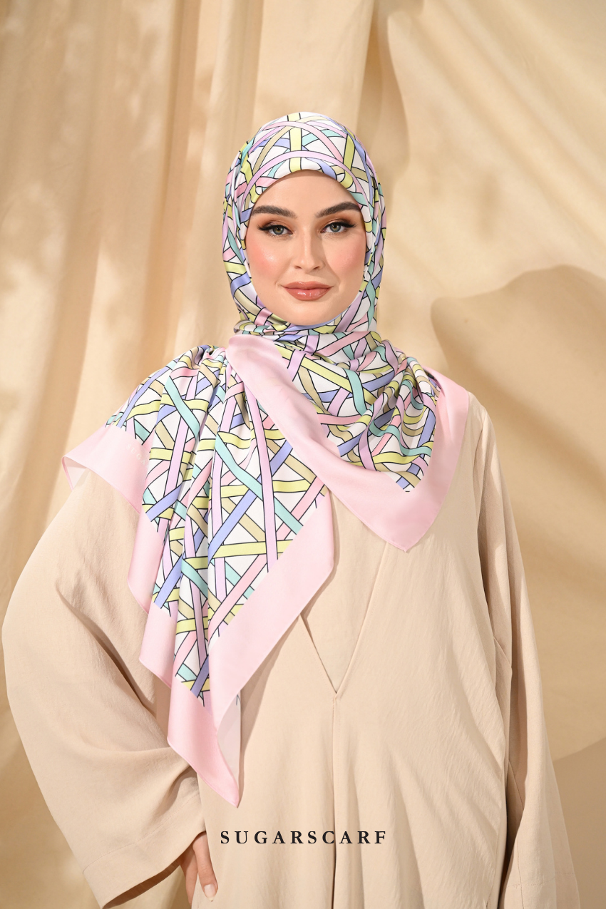 YES DEFECT - ( Square ) Classy Simpulan Mixed Satin Silk Scarf ( FAJAR )