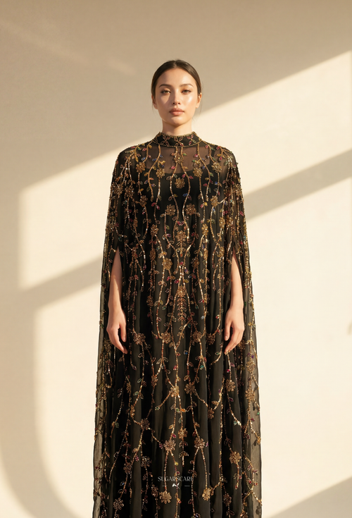 Angeline Crystal Beads Drape In GoldenBlack