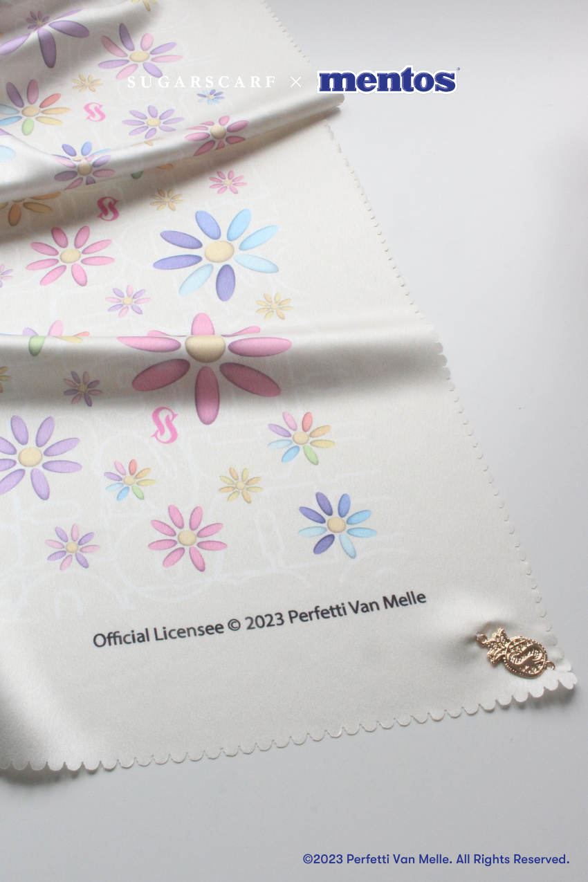 YES DEFECT - Sugarscarf X Mentos Canvas Mixed Satin Silk Square In Flower Candy