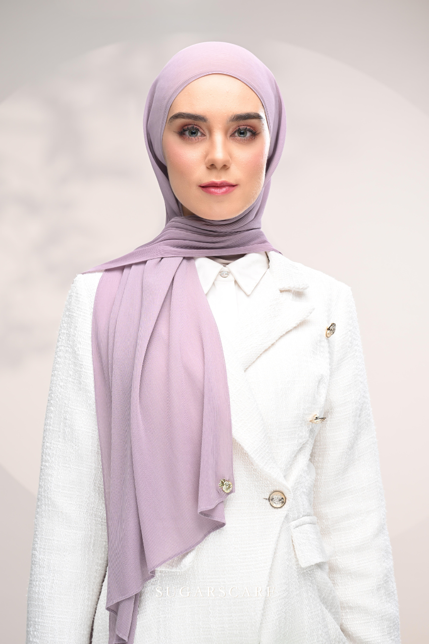 ( Full Wide Pleats Shawl ) Elegant Folds Everyday Ironless Pleats Shawl ( Lavender )