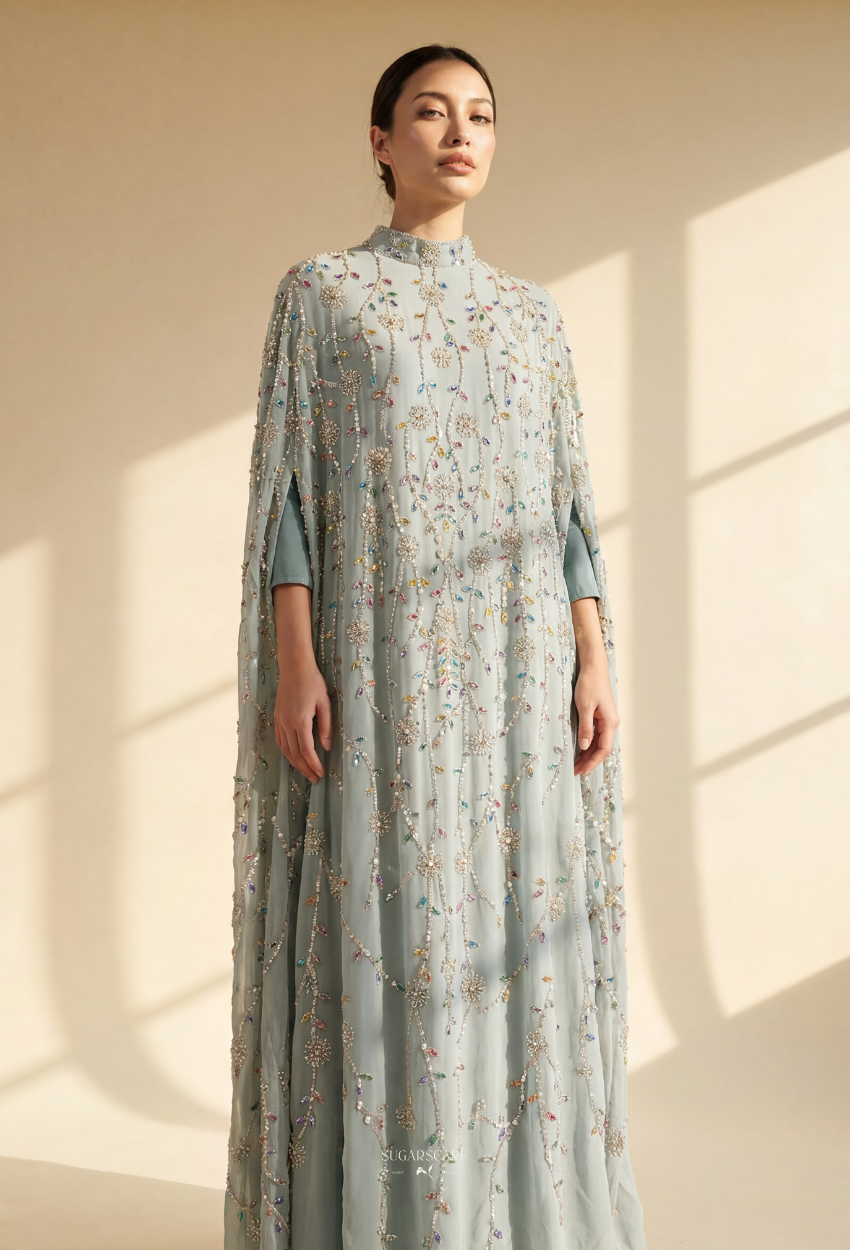 Angeline Crystal Beads Drape In DustyBlue-Green